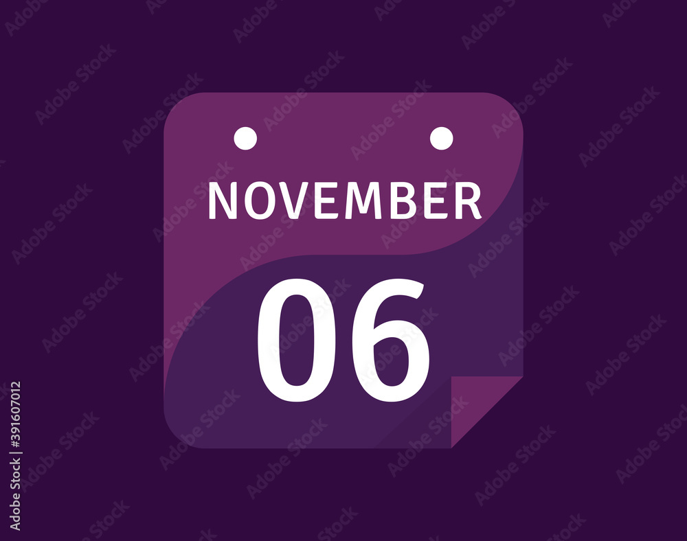 6 November, November 6 icon Single Day Calendar Vector illustration 6 November, November 6 icon Single Day Calendar Vector illustration