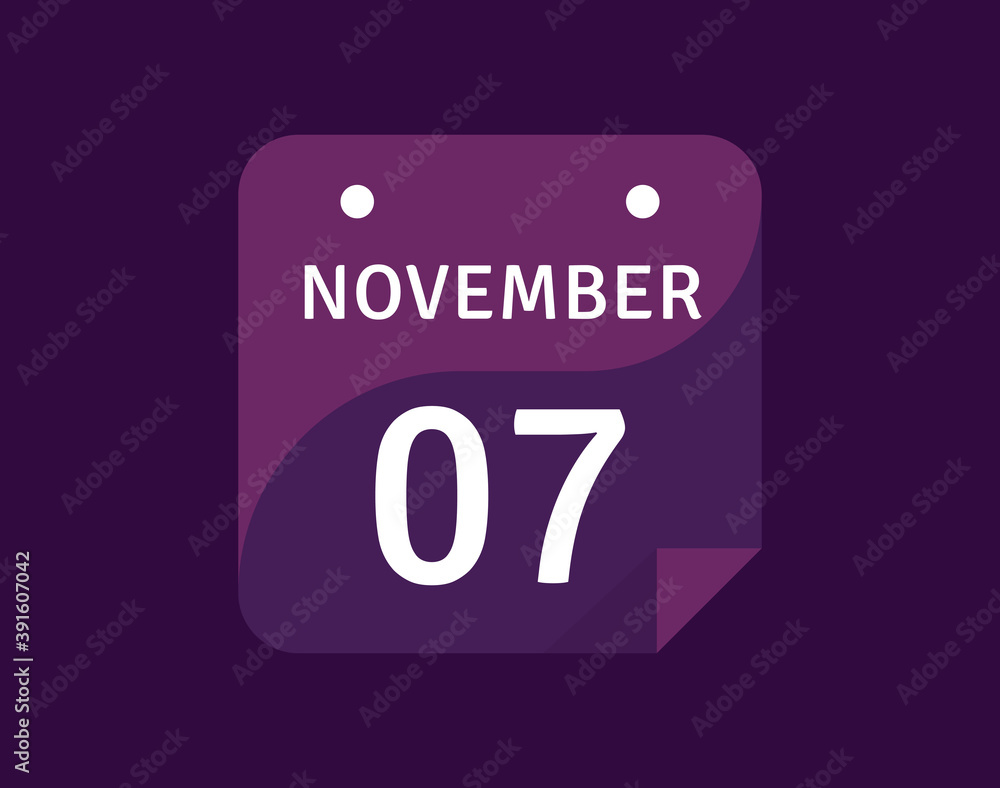 7 November, November 7 icon Single Day Calendar Vector illustration 7 November, November 7 icon Single Day Calendar Vector illustration