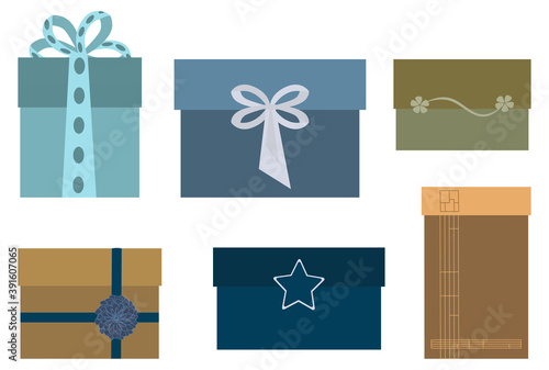 Gift boxes. Preset time. Isolated vector illustrations for shopping and sale poster, holiday card. 