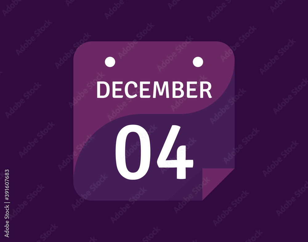 4 December, December 4 icon Single Day Calendar Vector illustration 4 December, December 4 icon Single Day Calendar Vector illustration