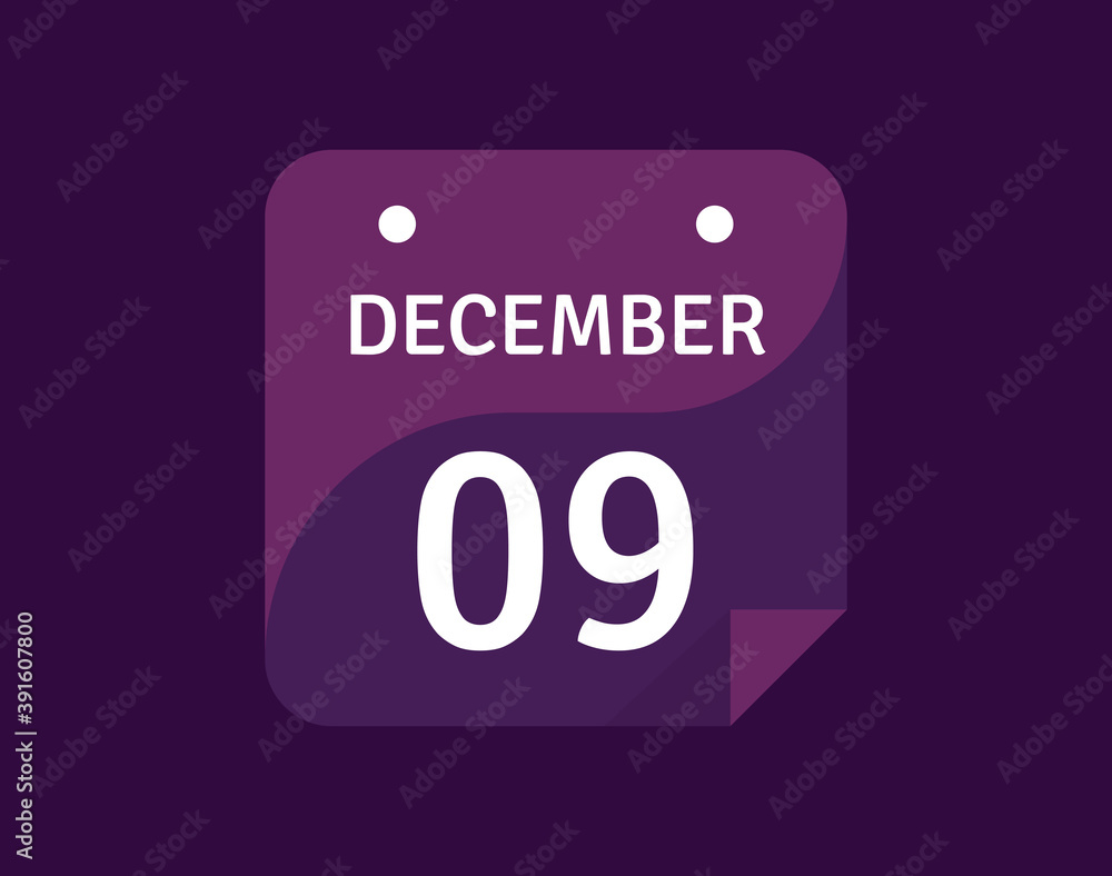 9 December, December 9 icon Single Day Calendar Vector illustration 9 December, December 9 icon Single Day Calendar Vector illustration