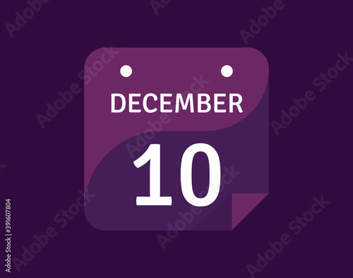 10 December, December 10 icon Single Day Calendar Vector illustration