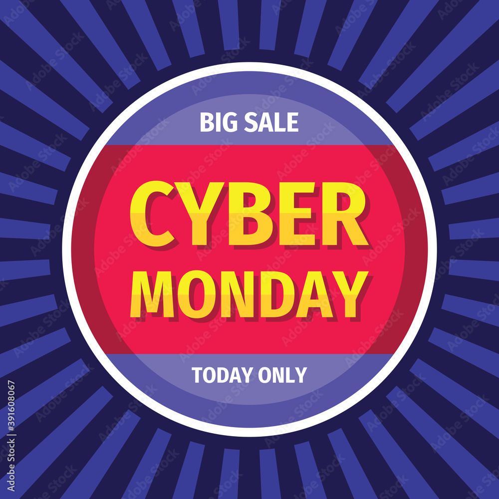 Cyber monday concept promotion banner design. Advertising promotion marketing layout. Big sale today only. Vector illustration. 