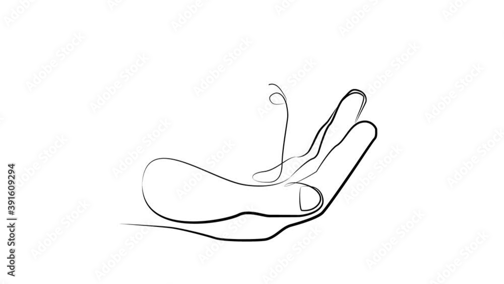 Hand and baby feet with one line. Black line animation on white background Hand and baby feet with one line. Black line animation on white background