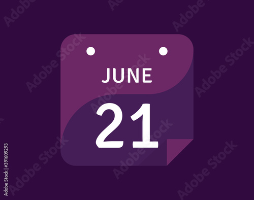 21 June, June 21 icon Single Day Calendar Vector illustration
