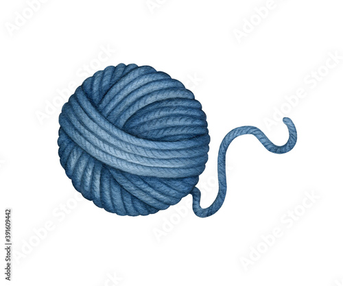 Obraz na płótnie Watercolor Skein, Ball of blue Threads, wool Knitting Yarn Clew