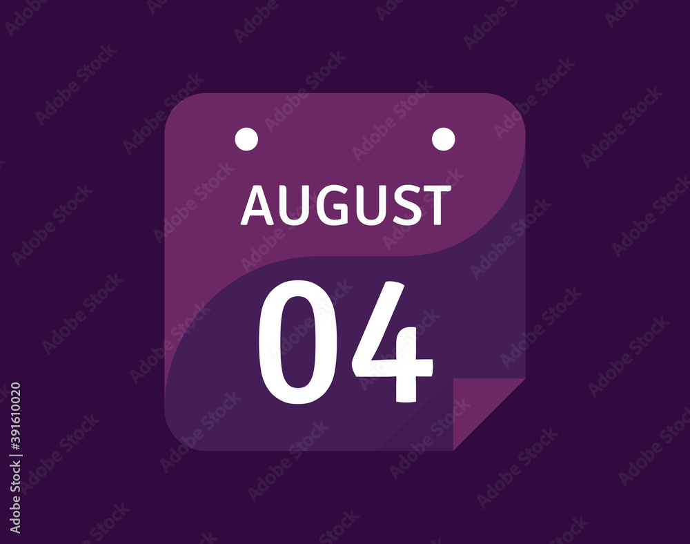 4 August, August 4 icon Single Day Calendar Vector illustration 4 August, August 4 icon Single Day Calendar Vector illustration
