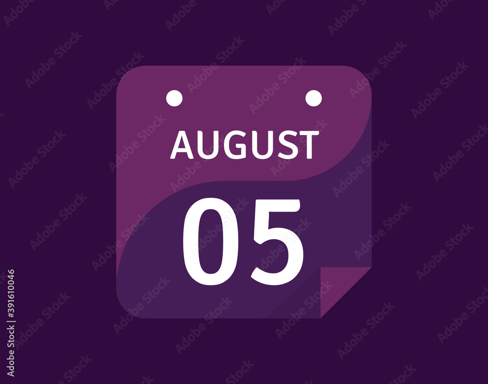 5 August, August 5 icon Single Day Calendar Vector illustration 5 August, August 5 icon Single Day Calendar Vector illustration