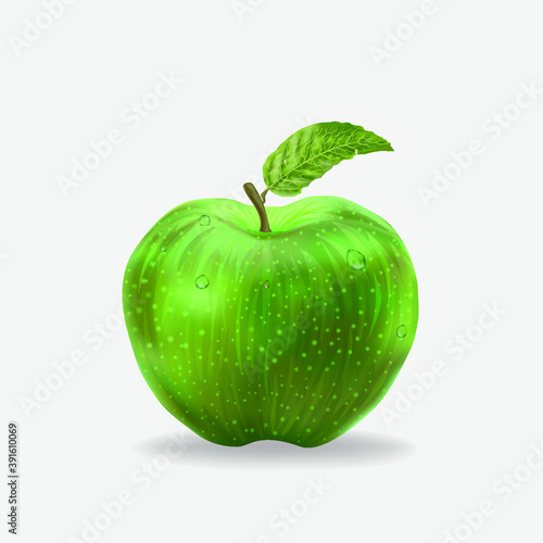 green apple isolated on white  realistic vector