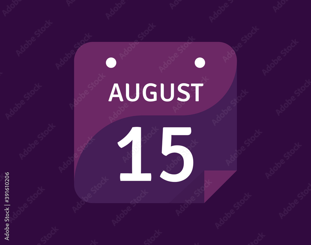 15 August, August 15 icon Single Day Calendar Vector illustration 15 August, August 15 icon Single Day Calendar Vector illustration
