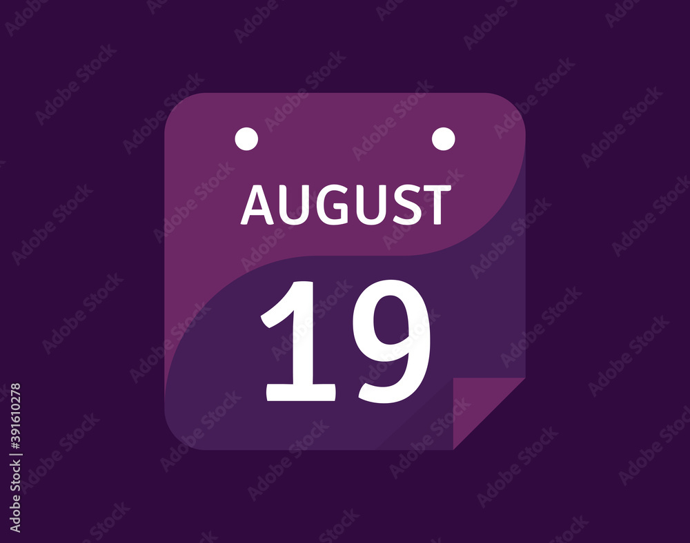 19 August, August 19 icon Single Day Calendar Vector illustration 19 August, August 19 icon Single Day Calendar Vector illustration