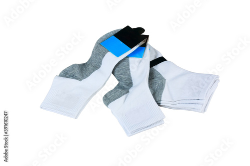 men's socks set of three units with label isolated on white background
