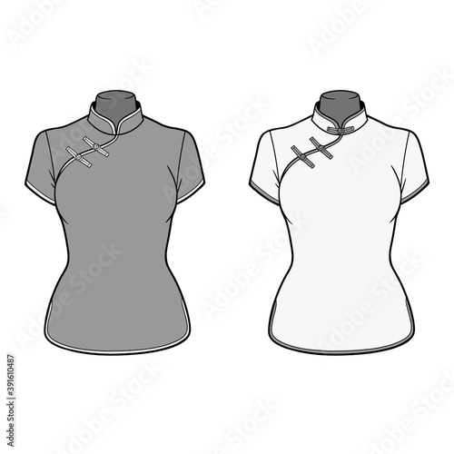 a pair of women's Chinese national shirts with asymmetric closure