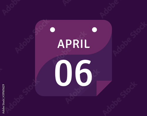6 April, April 6 icon Single Day Calendar Vector illustration