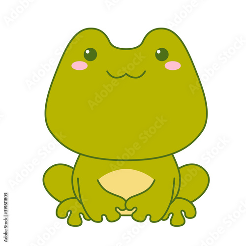 Cute little green frog isolated on white background. Flat design for poster or t-shirt. Vector illustration