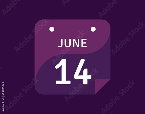 14 June, June 14 icon Single Day Calendar Vector illustration