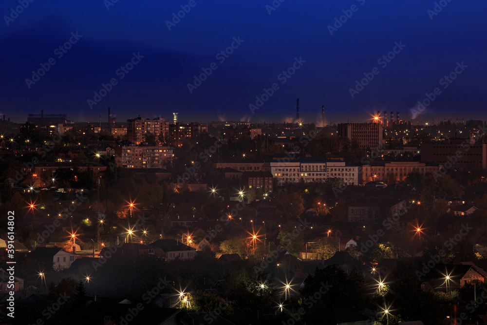 The landscape of a night city in Eastern Europe