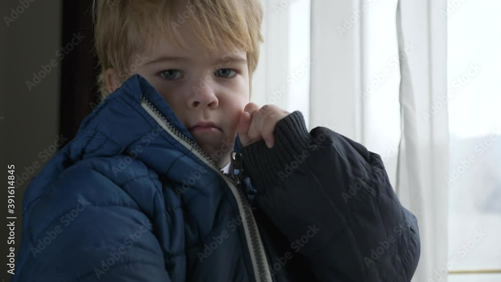 Cute Child Fastens Jacket with a Zipper. Little Boy Wearing Winter Attire Zipping with Zip-fastener. 2x Slow motion 60 fps 4K Cute Child Fastens Jacket with a Zipper. Little Boy Wearing Winter Attire Zipping with Zip-fastener. 2x Slow motion 60 fps 4K