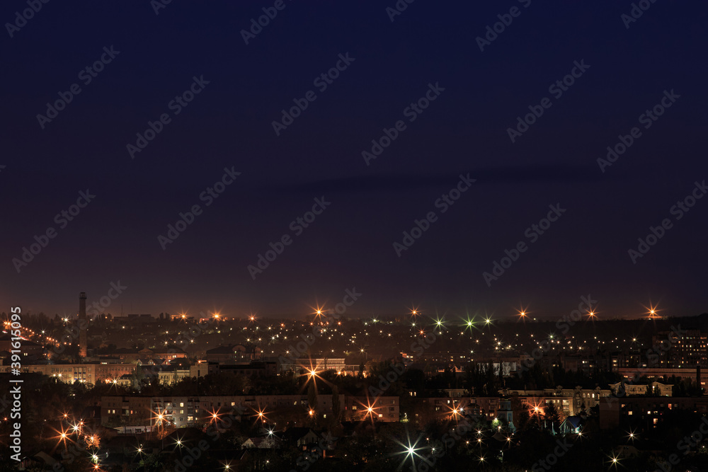 The landscape of a night city in Eastern Europe