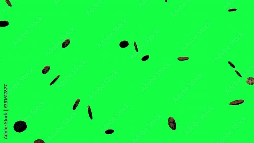 American cookies chips chocolate rain falling green screen chroma key