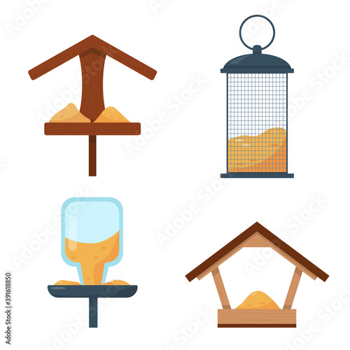 Set of different types of bird feeders
