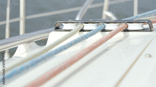 Close-up of the sailboat deck organizer main sheet 