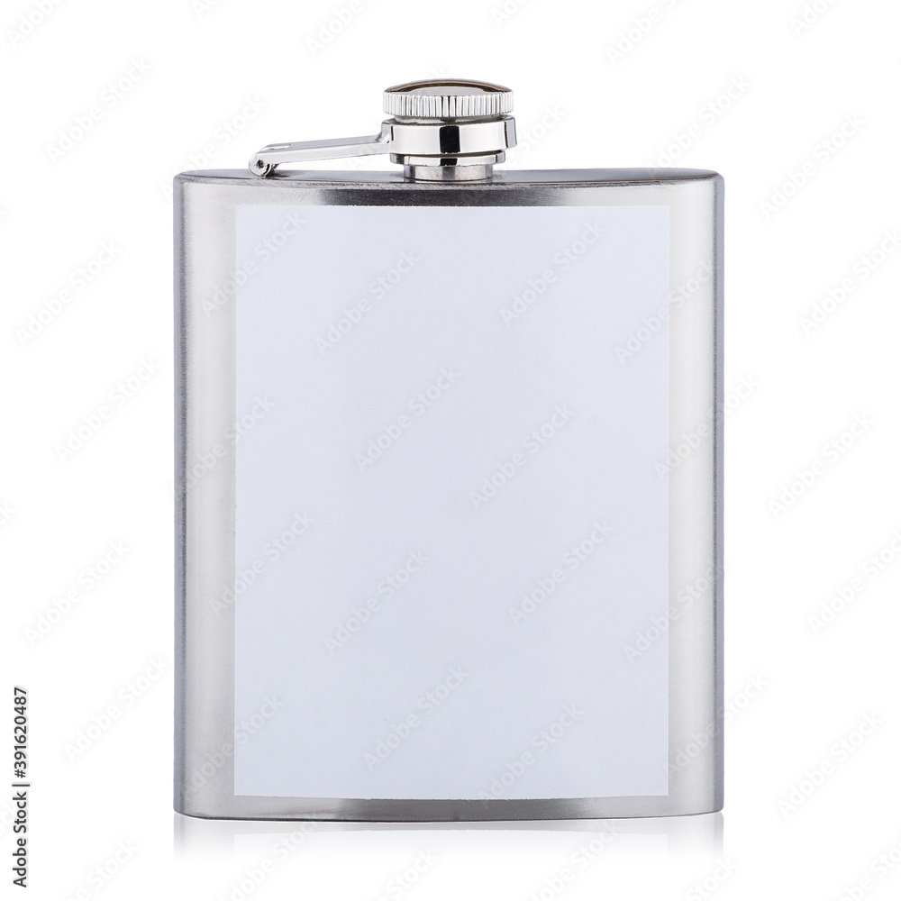 Stainless hip flask for alcohol isolated on white background Stainless hip flask for alcohol isolated on white background