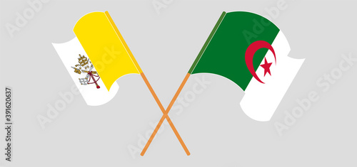 Crossed and waving flags of Vatican and Algeria