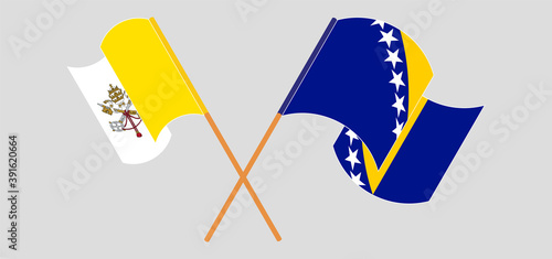 Crossed and waving flags of Vatican and Bosnia and Herzegovina