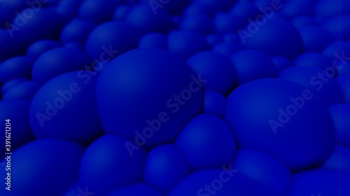 Abstract background surface of blue spheres 3d render