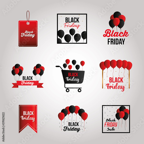 icons set of black friday lettering