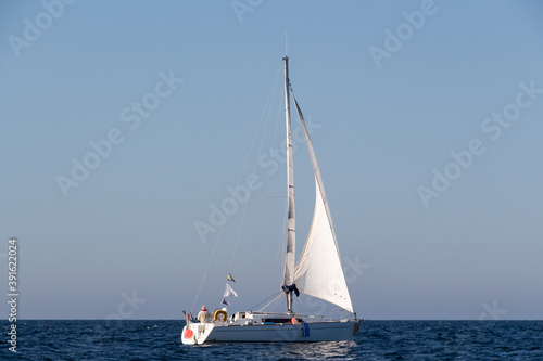 White sailboat in Brittany during a sunny day