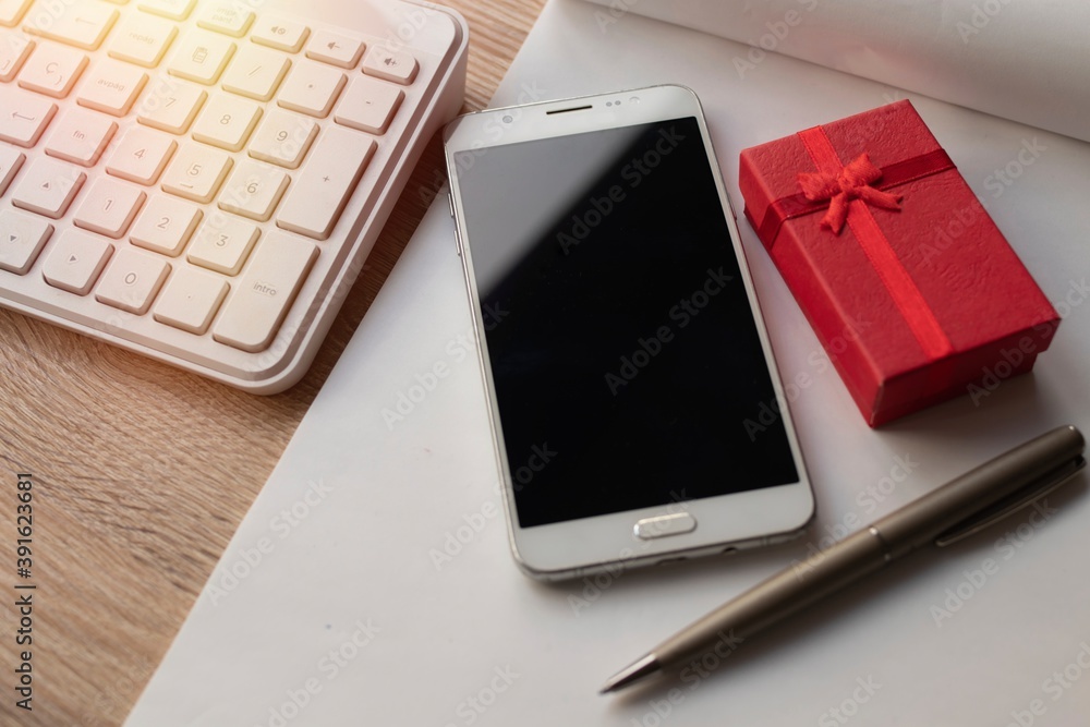 gift box with notebook, computer and smartphone gift box with notebook, computer and smartphone