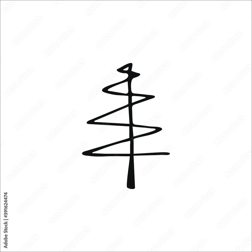 Doodle Christmas tree. Hand-drawn single element isolated on white background. Vector. Doodle Christmas tree. Hand-drawn single element isolated on white background. Vector.
