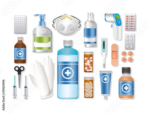 set of first AID icon on white background