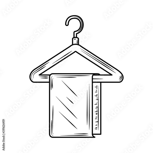 laundry, towel hanging in a hanger line style icon