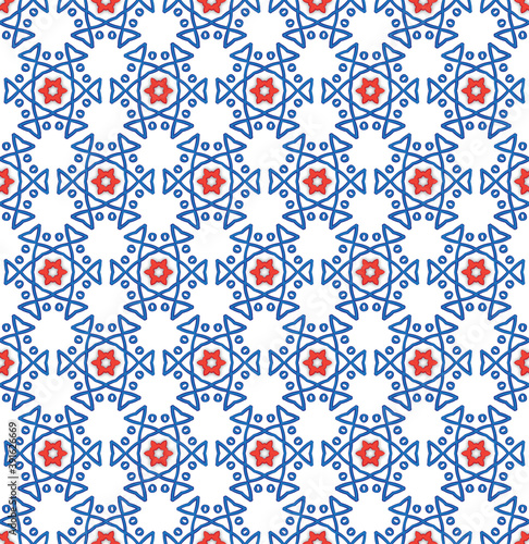 blue and red hexagonal star winter pattern