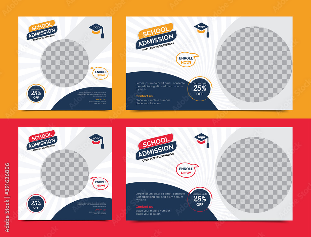 School Admission web banner, post template, landing page, cover page ...