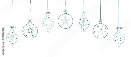 Hanging Christmas balls. Xmas ornament. Vector