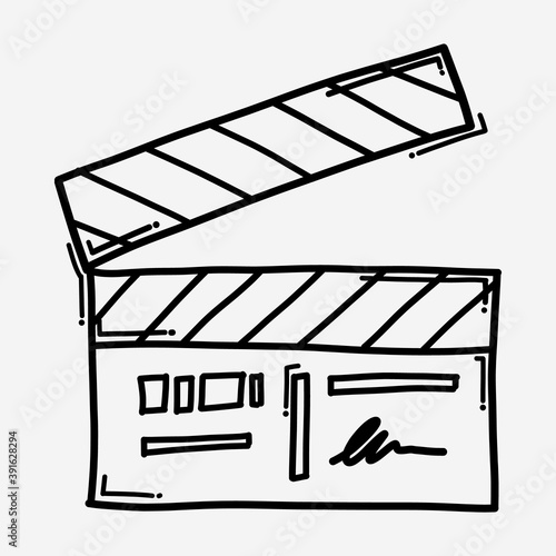 clapper doodle vector icon. Drawing sketch illustration hand drawn line eps10