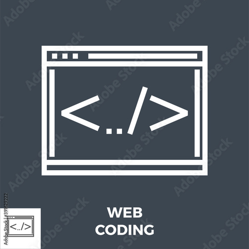 Web Coding Thin Line Vector Icon Isolated on the Black Background.