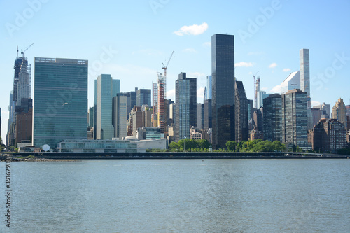 New York  USA - June 3  2019  View to Manhattan from Gantry Plaza State Park in Queens