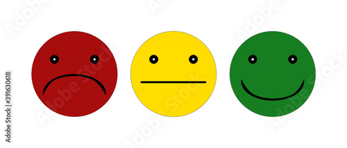 Drei Smileys in den Ampelfarben rot gelb grün