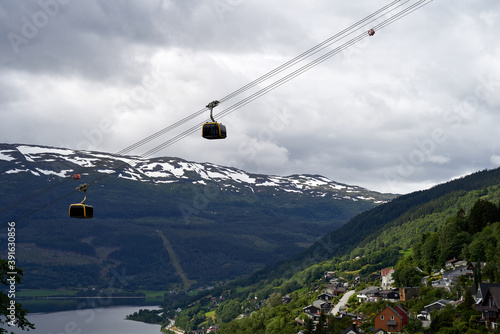 The new Voss Gondol and the Voss valley. It was opened in July 2019 and is the largest and most modern mountain gondola in Northern-Europe. photo