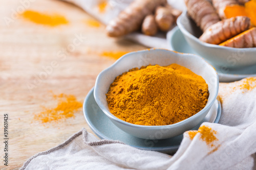 Turmeric root curcuma longa powder, superfood, spices