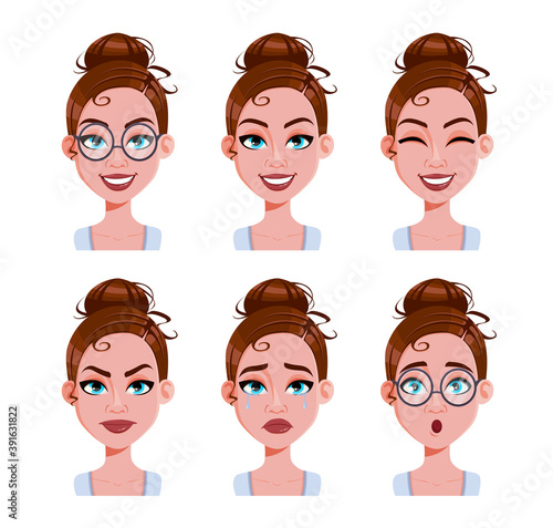 Stock vector. Face expressions of woman