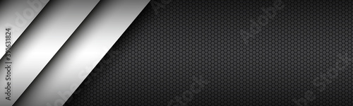 Black and white modern material design with a hexagonal header. Corporate template for your business. Vector abstract widescreen banner