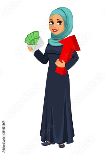 Beautiful Muslim businesswoman cartoon character