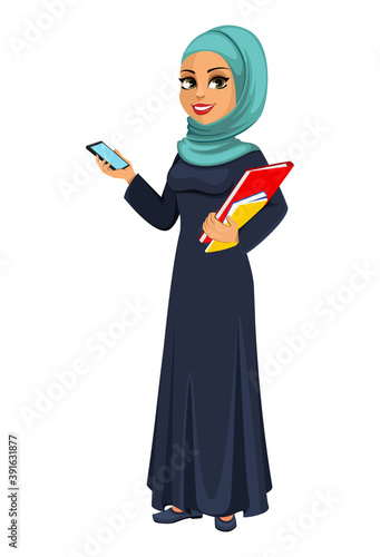 Beautiful Muslim businesswoman cartoon character