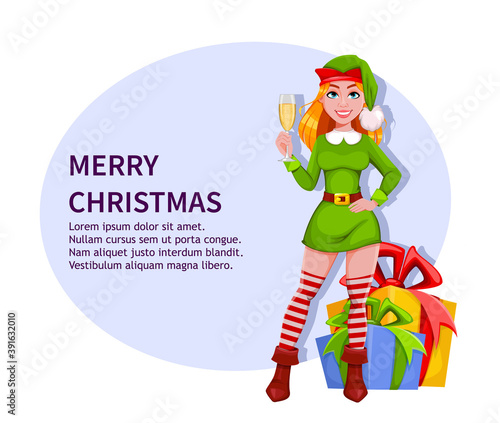 Christmas lady elf cartoon character